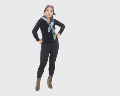 Hermes Silk Scarf Lettres Equestres - Bleu Ardoise Vert - New Store Tag